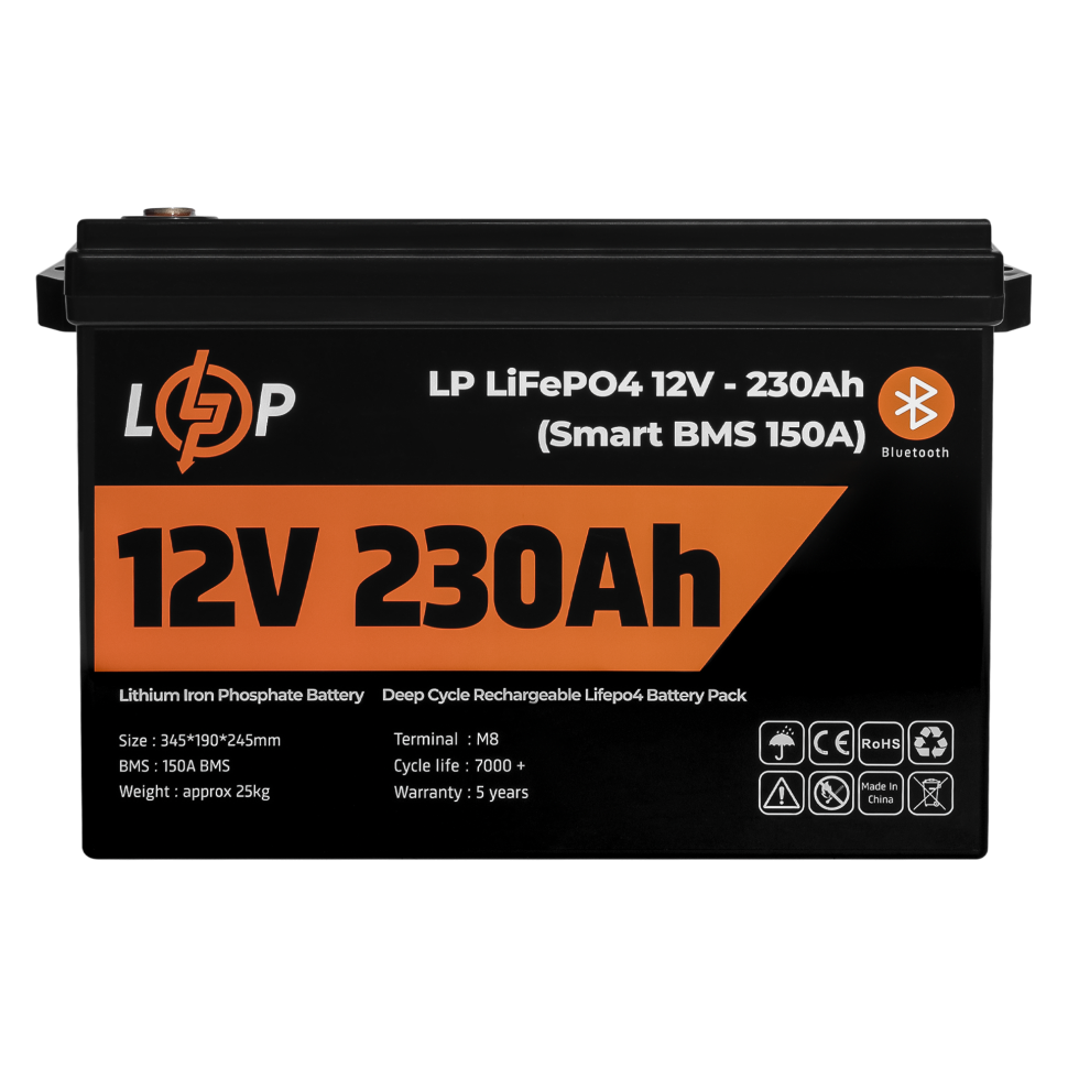 Аккумулятор LiFePО4 LogicPower 12V (12,8V) - 230 Ah (2944Wh) (Smart BMS 150А) с BT пластик для ИБП Аккумулятор LiFePО4 LogicPower 12V (12,8V) - 230 Ah (2944Wh) (Smart BMS 150А) с BT пластик для ИБП