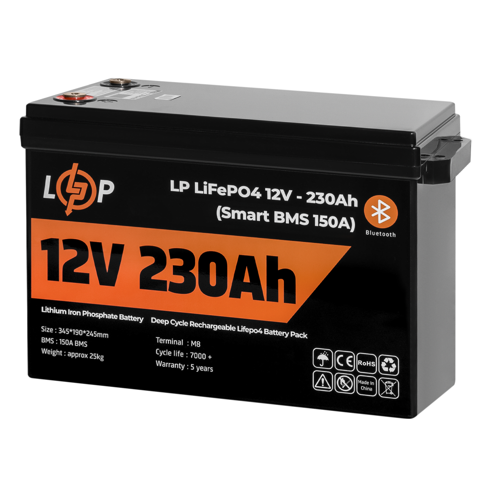 Аккумулятор LiFePО4 LogicPower 12V (12,8V) - 230 Ah (2944Wh) (Smart BMS 150А) с BT пластик для ИБП Аккумулятор LiFePО4 LogicPower 12V (12,8V) - 230 Ah (2944Wh) (Smart BMS 150А) с BT пластик для ИБП