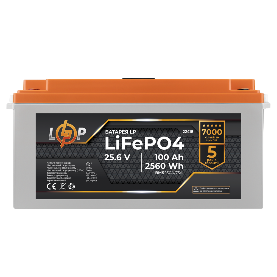 Аккумулятор LiFePО4 LogicPower 24V (25,6V) - 100 Ah (2560Wh) (BMS 150/75А) пластик LCD Аккумулятор LiFePО4 LogicPower 24V (25,6V) - 100 Ah (2560Wh) (BMS 150/75А) пластик LCD