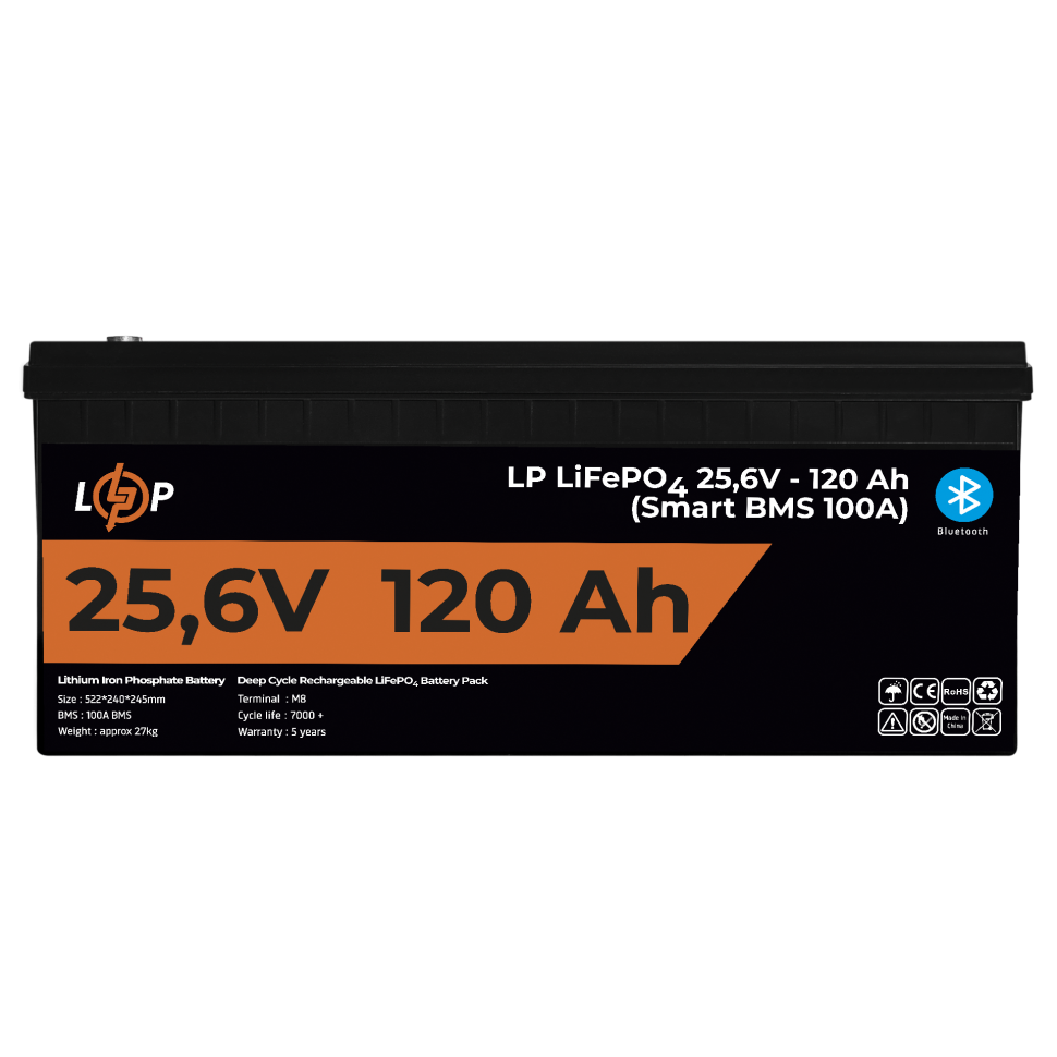 Аккумулятор LiFePО4 LogicPower 25,6V - 120 Ah (3072Wh) (Smart BMS 100А) с BT пластик для ИБП Аккумулятор LiFePО4 LogicPower 25,6V - 120 Ah (3072Wh) (Smart BMS 100А) с BT пластик для ИБП
