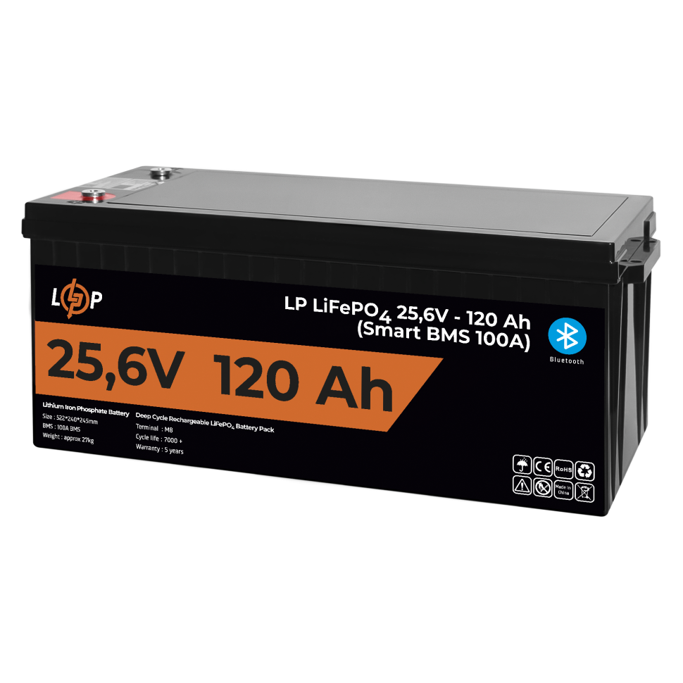 Аккумулятор LiFePО4 LogicPower 25,6V - 120 Ah (3072Wh) (Smart BMS 100А) с BT пластик для ИБП Аккумулятор LiFePО4 LogicPower 25,6V - 120 Ah (3072Wh) (Smart BMS 100А) с BT пластик для ИБП