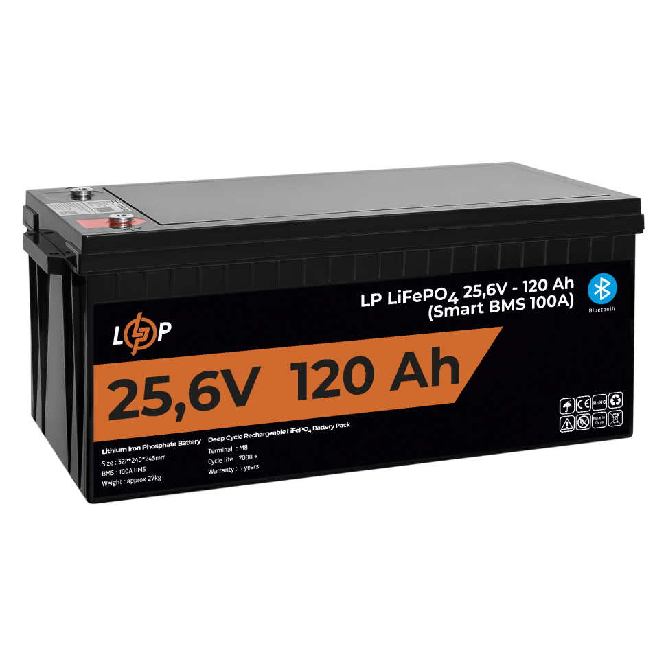 Аккумулятор LiFePО4 LogicPower 25,6V - 120 Ah (3072Wh) (Smart BMS 100А) с BT пластик для ИБП Аккумулятор LiFePО4 LogicPower 25,6V - 120 Ah (3072Wh) (Smart BMS 100А) с BT пластик для ИБП