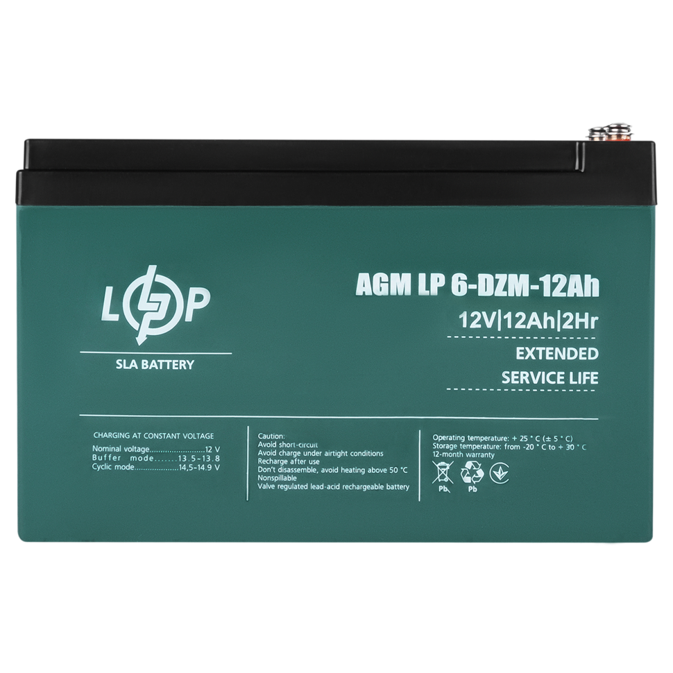 Тяговый свинцово-кислотный AGM аккумулятор LogicPower LP 6-DZM-12 Ah (под болт М5) Тяговый свинцово-кислотный AGM аккумулятор LogicPower LP 6-DZM-12 Ah (под болт М5)