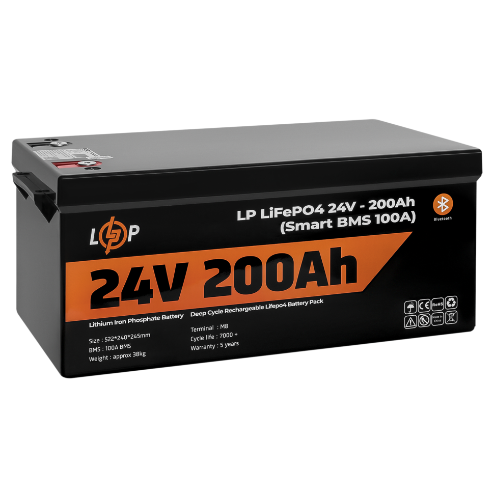 Аккумулятор LiFePО4 LogicPower 24V (25,6V) - 200 Ah (5120Wh) (Smart BMS 100А) с BT пластик для ИБП Аккумулятор LiFePО4 LogicPower 24V (25,6V) - 200 Ah (5120Wh) (Smart BMS 100А) с BT пластик для ИБП