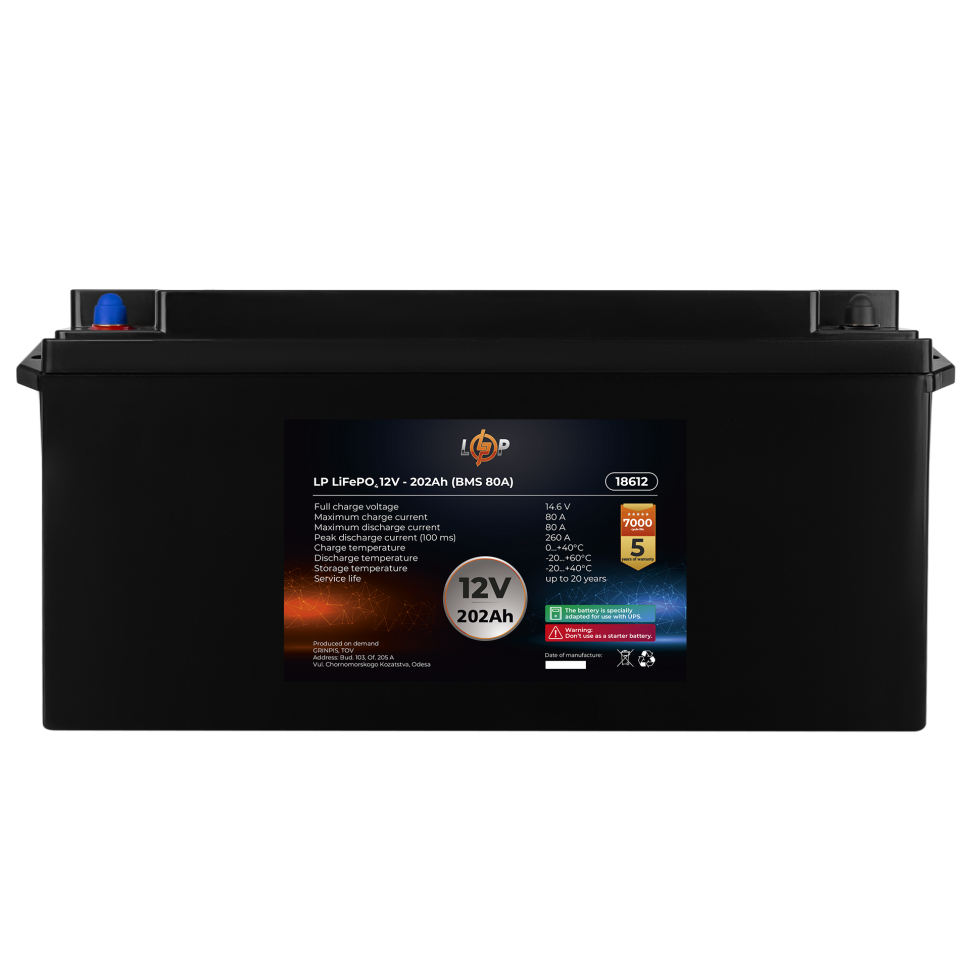 Аккумулятор LiFePО4 LogicPower 12V (12,8V) - 202 Ah (2586Wh) (BMS 80A) пластик Аккумулятор LiFePО4 LogicPower 12V (12,8V) - 202 Ah (2586Wh) (BMS 80A) пластик