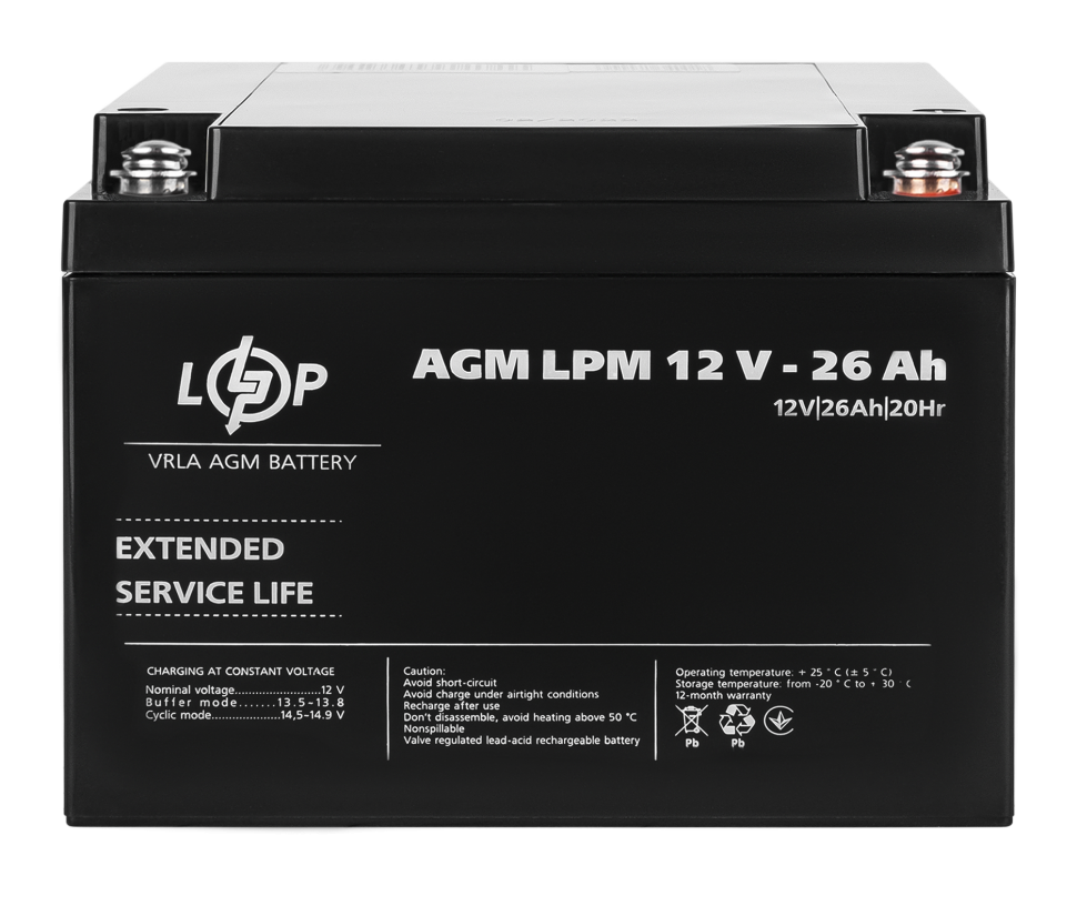 Аккумулятор AGM LogicPower LPM 12V - 26 Ah под болт М5