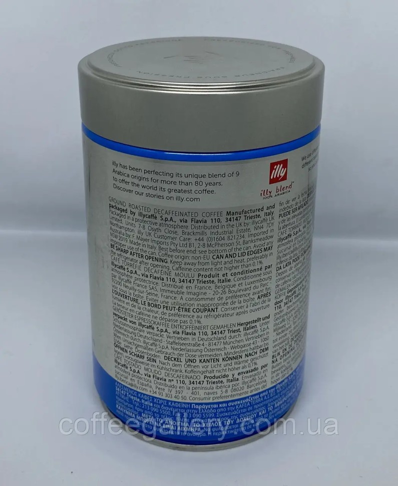 Кофе молотый illy Decaffeinato 250 г ж\б Кофе молотый illy Decaffeinato 250 г ж\б
