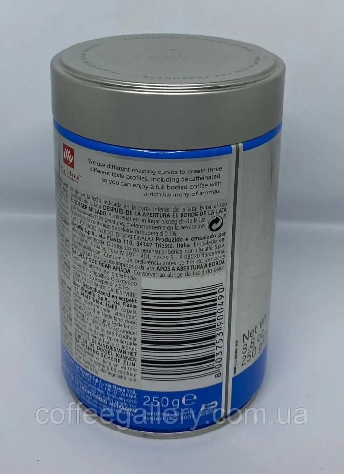 Кофе молотый illy Decaffeinato 250 г ж\б Кофе молотый illy Decaffeinato 250 г ж\б