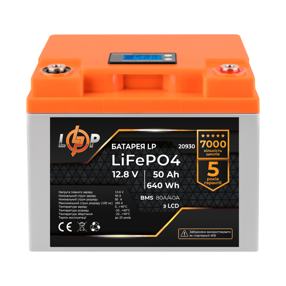 Аккумулятор LiFePО4 LogicPower LCD 12V (12,8V) - 50 Ah (640Wh) (BMS...