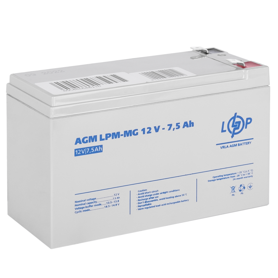 Аккумулятор мультигелевый LogicPower LPM-MG 12V - 7.5 Ah Аккумулятор мультигелевый LogicPower LPM-MG 12V - 7.5 Ah