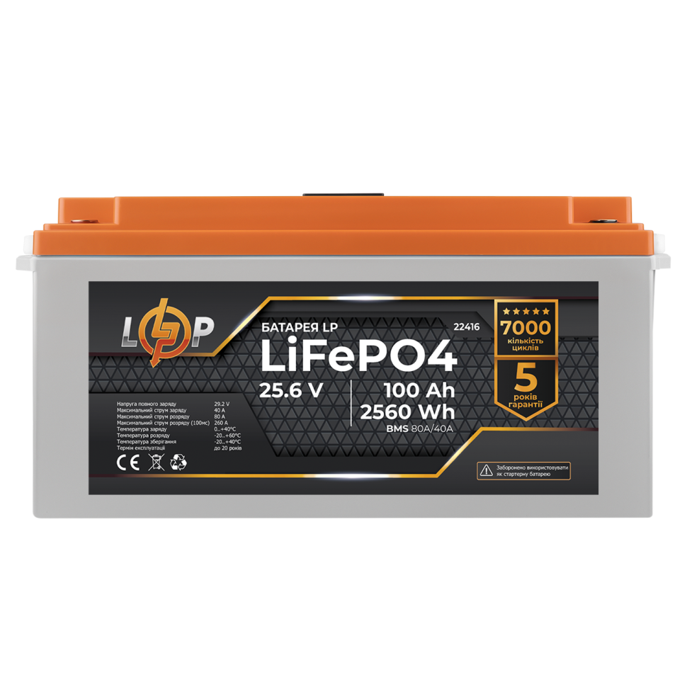 Аккумулятор LiFePО4 LogicPower 24V (25,6V) - 100 Ah (2560Wh) (BMS 80/40А) пластик LCD Аккумулятор LiFePО4 LogicPower 24V (25,6V) - 100 Ah (2560Wh) (BMS 80/40А) пластик LCD
