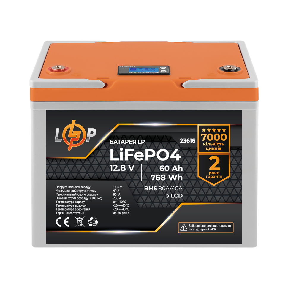 Аккумулятор LiFePО4 LogicPower 12,8V - 60 Ah (768Wh) (BMS 80A/40А)...